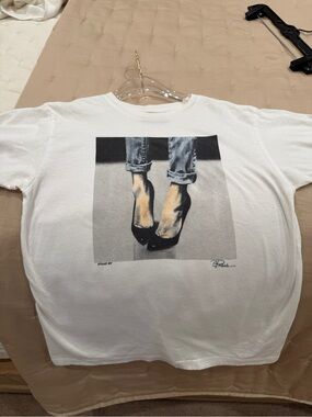 White Graphic Short Sleeve Tee with Heel Print